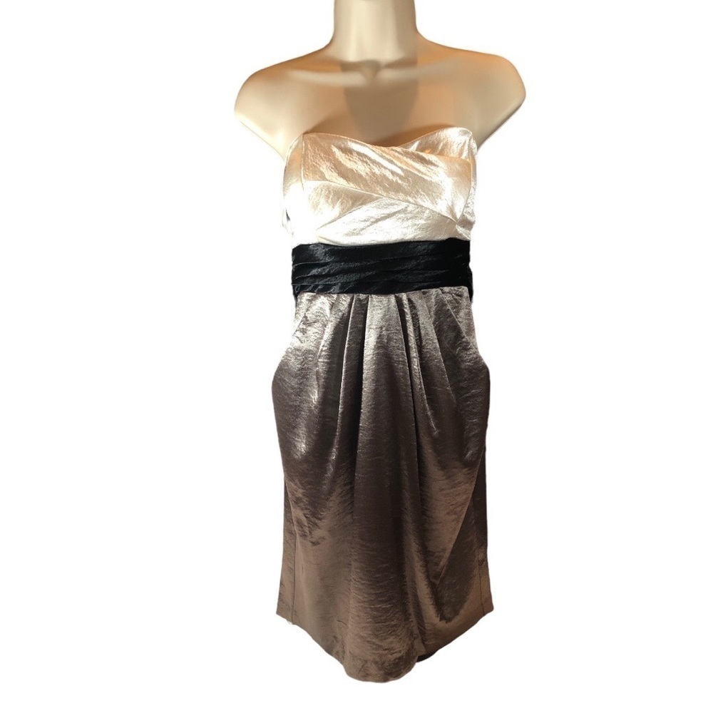 Jodi Kristopher Strapless Formal Mini Dress Shimmery Ivory Taupe Black sz 3 NWT